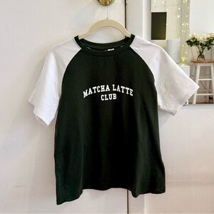H&M Black & White "Matcha Latte Club" Raglan Tee